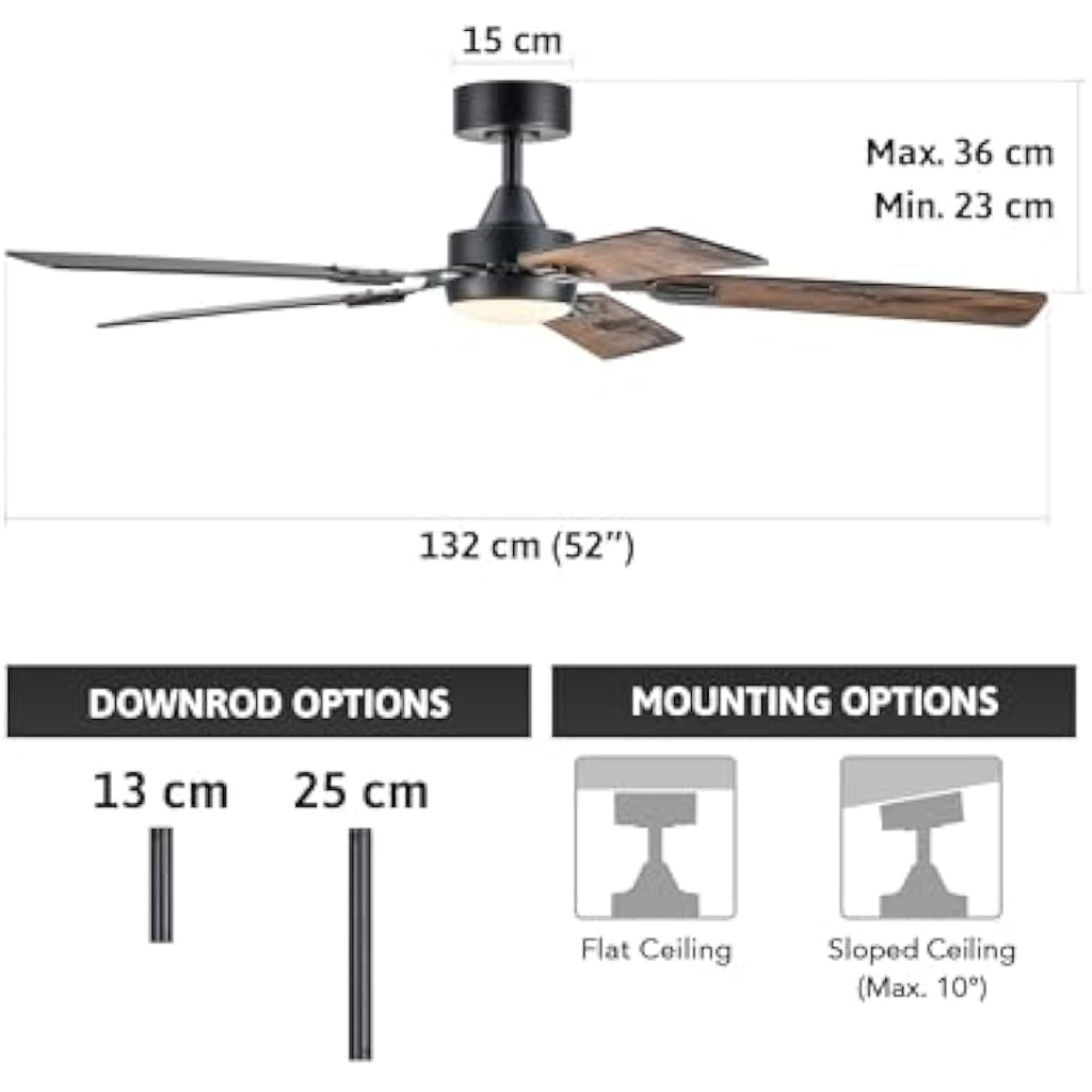 Vonluce 52" Modern Ceiling Fan with Light | Reversible DC Motor & Remote