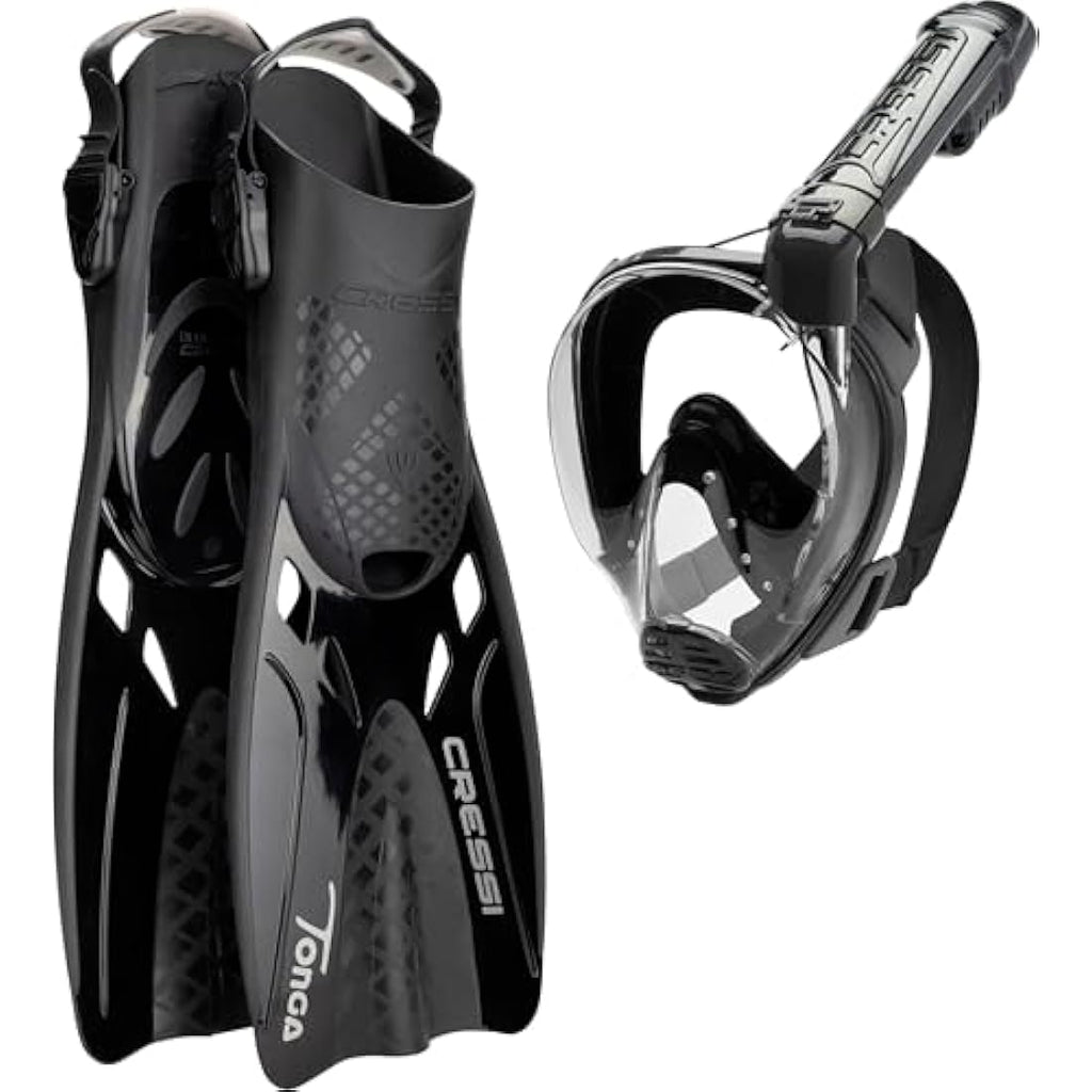 Cressi Tonga Snorkel Set – Full Face Baron Mask and Adjustable Fins