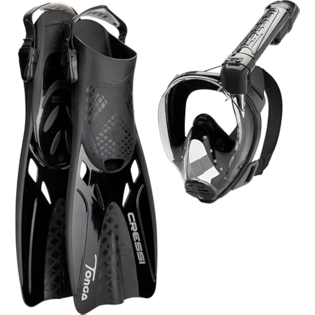 Cressi Tonga Snorkel Set – Full Face Baron Mask and Adjustable Fins