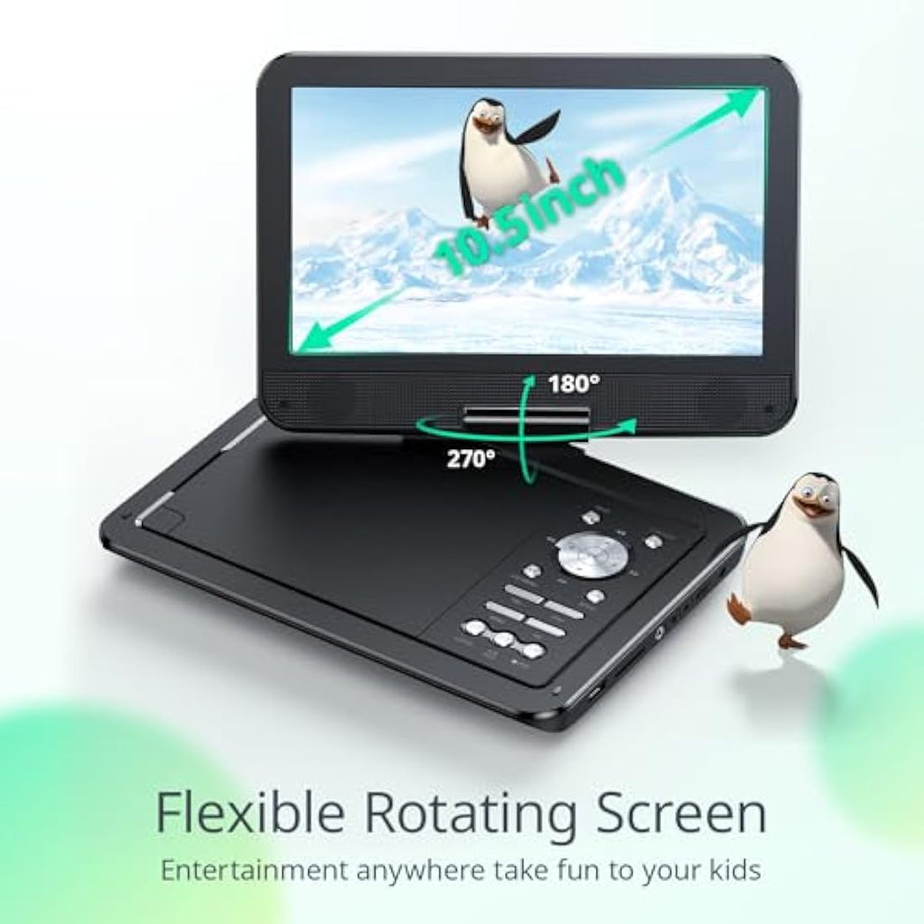 YOTON 10.5" Portable DVD Player – HD Swivel Screen & Rechargeable Battery