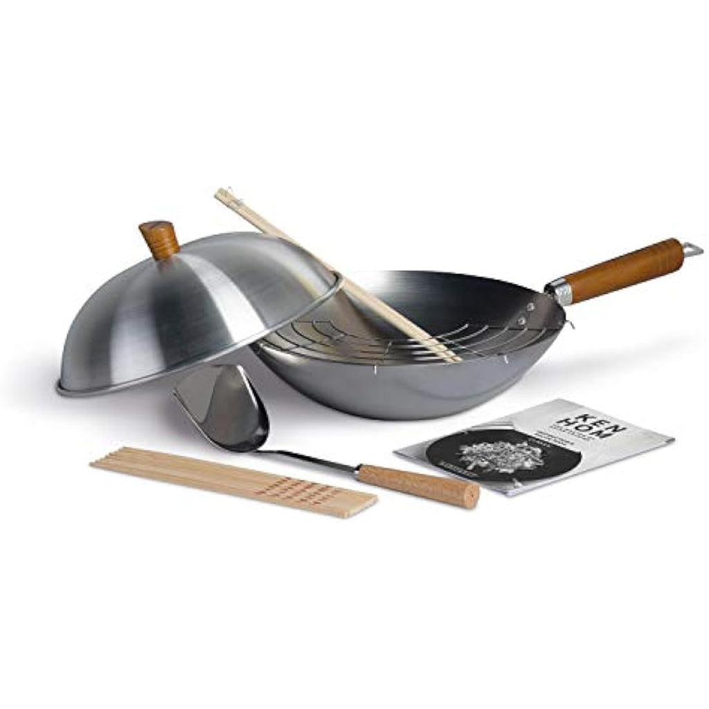 Ken Hom Carbon Steel Wok Set | 31cm Non-Stick Stir Fry Pan with Lid
