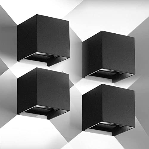 CANMEIJIA LED Outdoor Wall Lights | 12W IP65 Waterproof Black Sconce 4-Pack