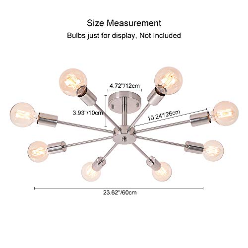 OYIPRO 8-Light Modern Chandelier – Nickel Semi-Flush Mount Ceiling Light