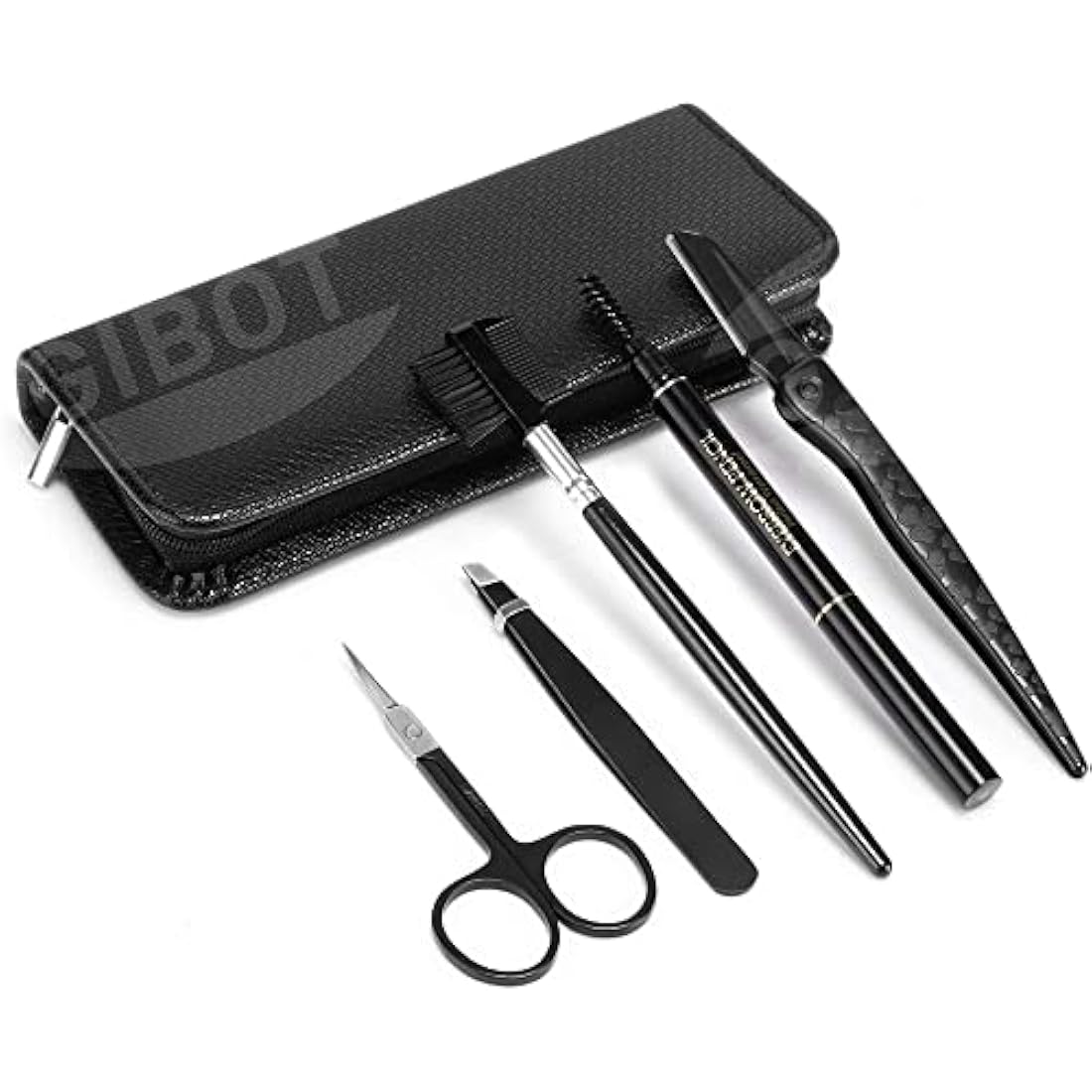 Gibot 5-Piece Stainless Steel Eyebrow Grooming Kit with Travel Case
