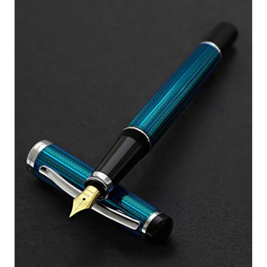Xezo Incognito Fountain Pen – Medium Nib, Blue Lacquer & Platinum