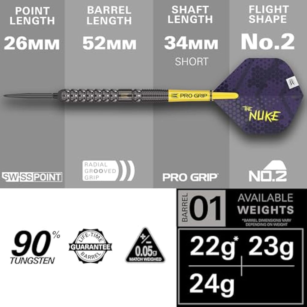 Target Luke Littler G1 Steel Tip Darts – 90% Tungsten Swiss Point Set