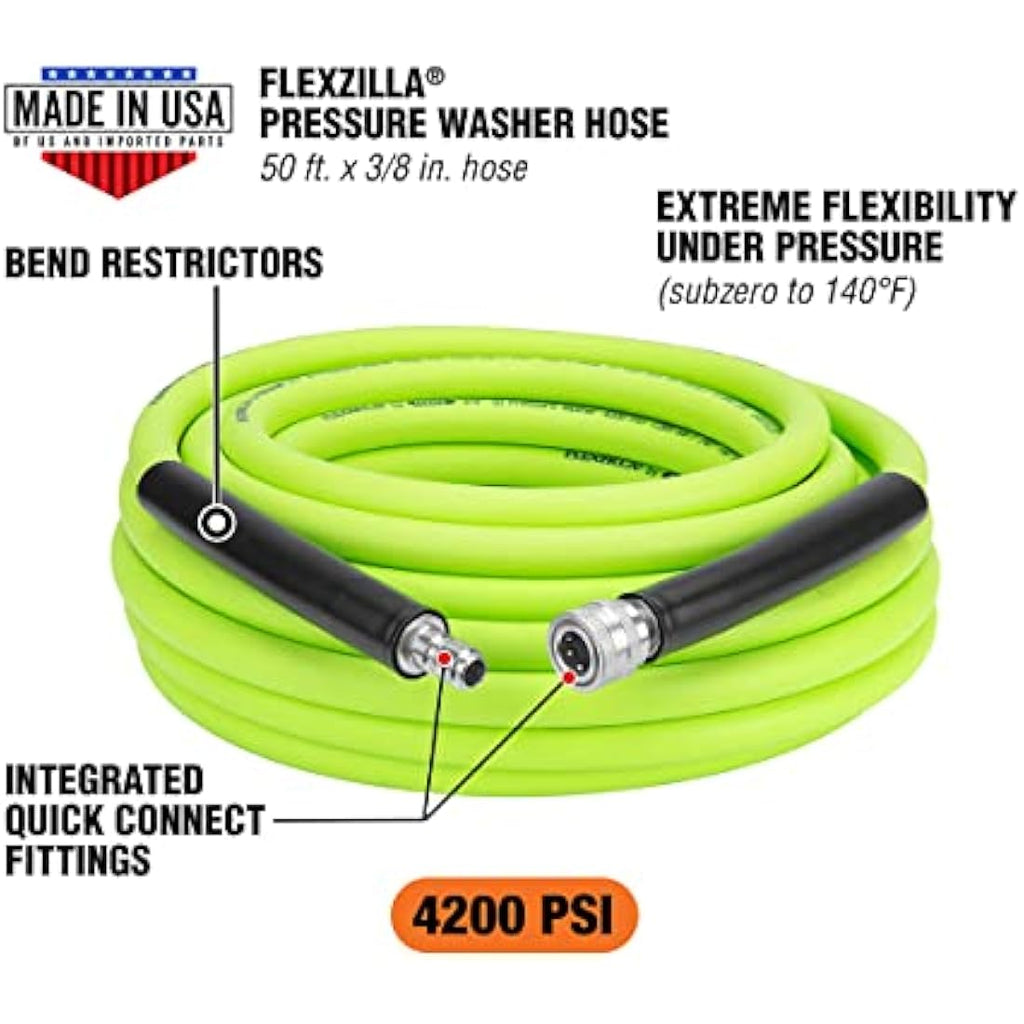 Flexzilla 4200 PSI Pressure Washer Hose | 50' Hybrid Polymer – Green