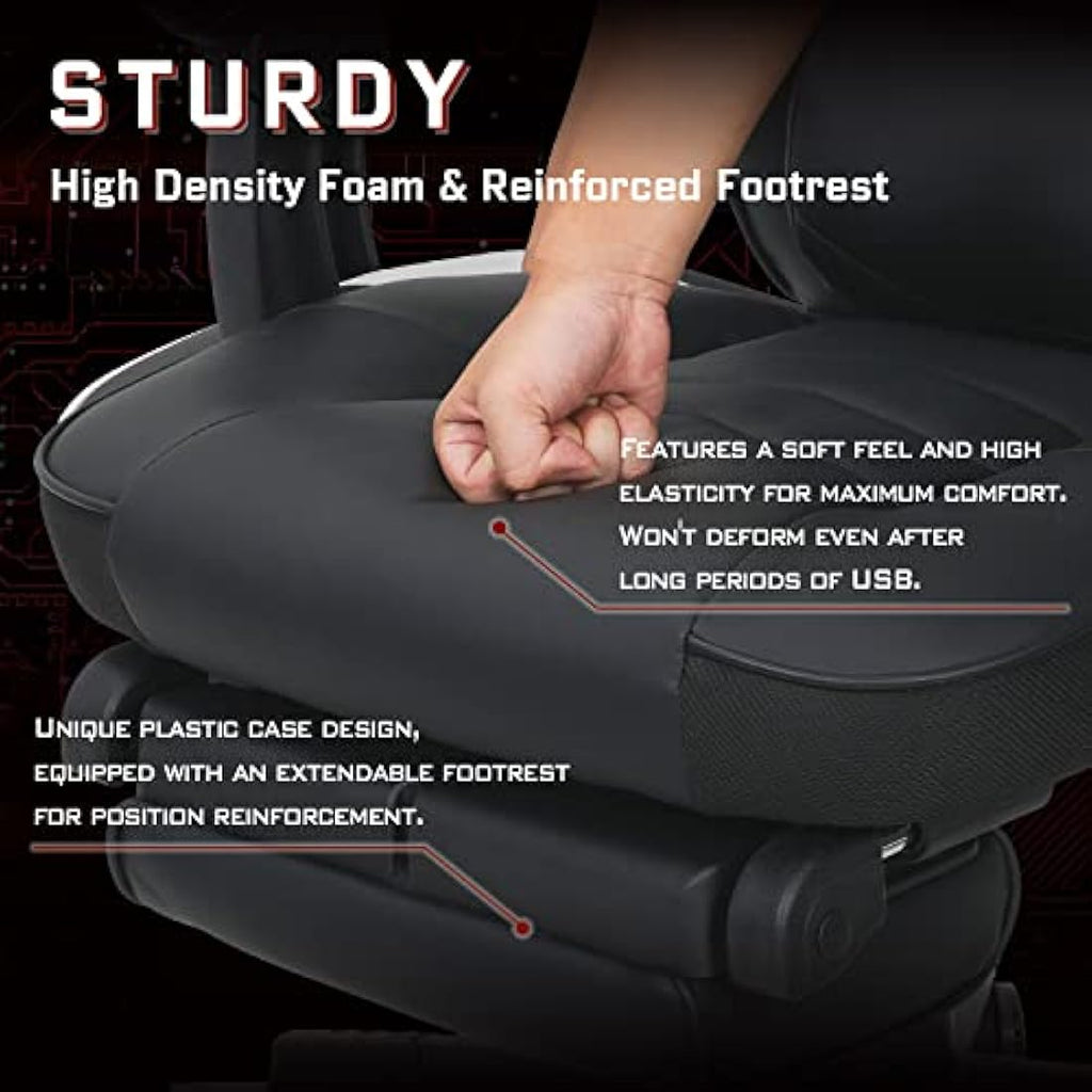 Fullwatt Gaming Chair with Footrest and Massage Lumbar - PU Leather Black