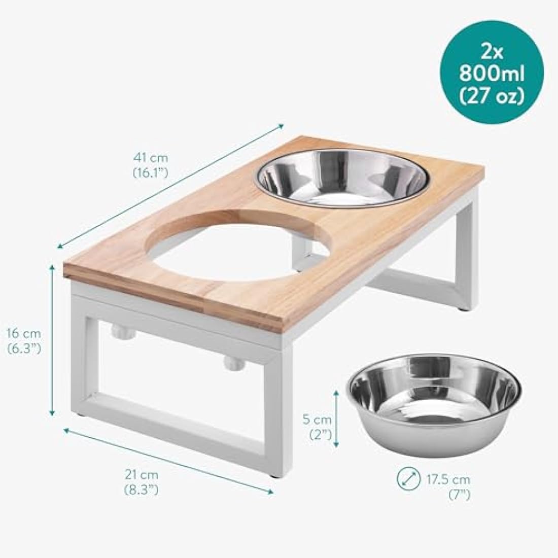 Navaris Large Elevated Wooden Dog Bowl Stand – Foldable Pet Feeder