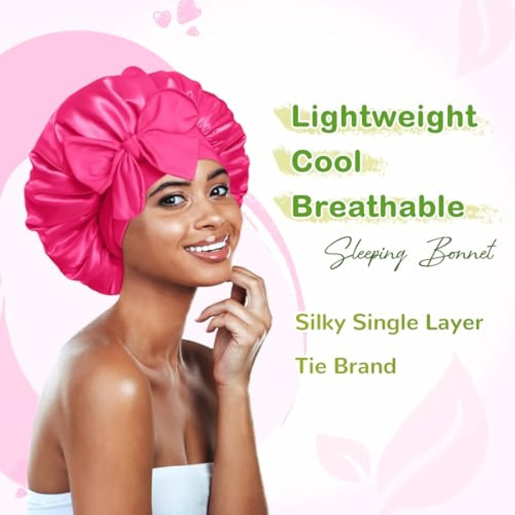 Silk Satin Bonnet for Curly Hair | Adjustable Tie Band, Pink