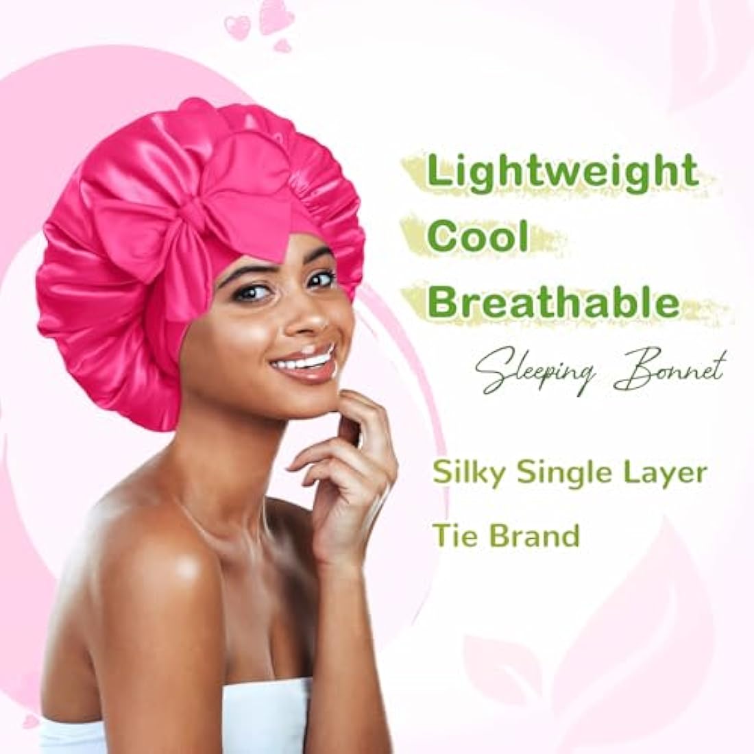 Silk Satin Bonnet for Curly Hair | Adjustable Tie Band, Pink