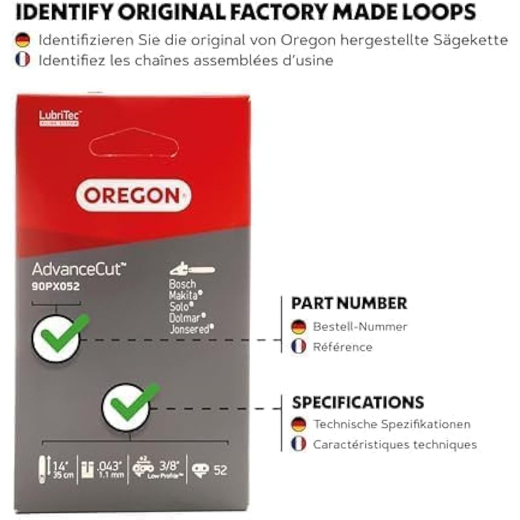 Oregon AdvanceCut 14-Inch Chainsaw Chain | 52 Drive Links (90PX052E)
