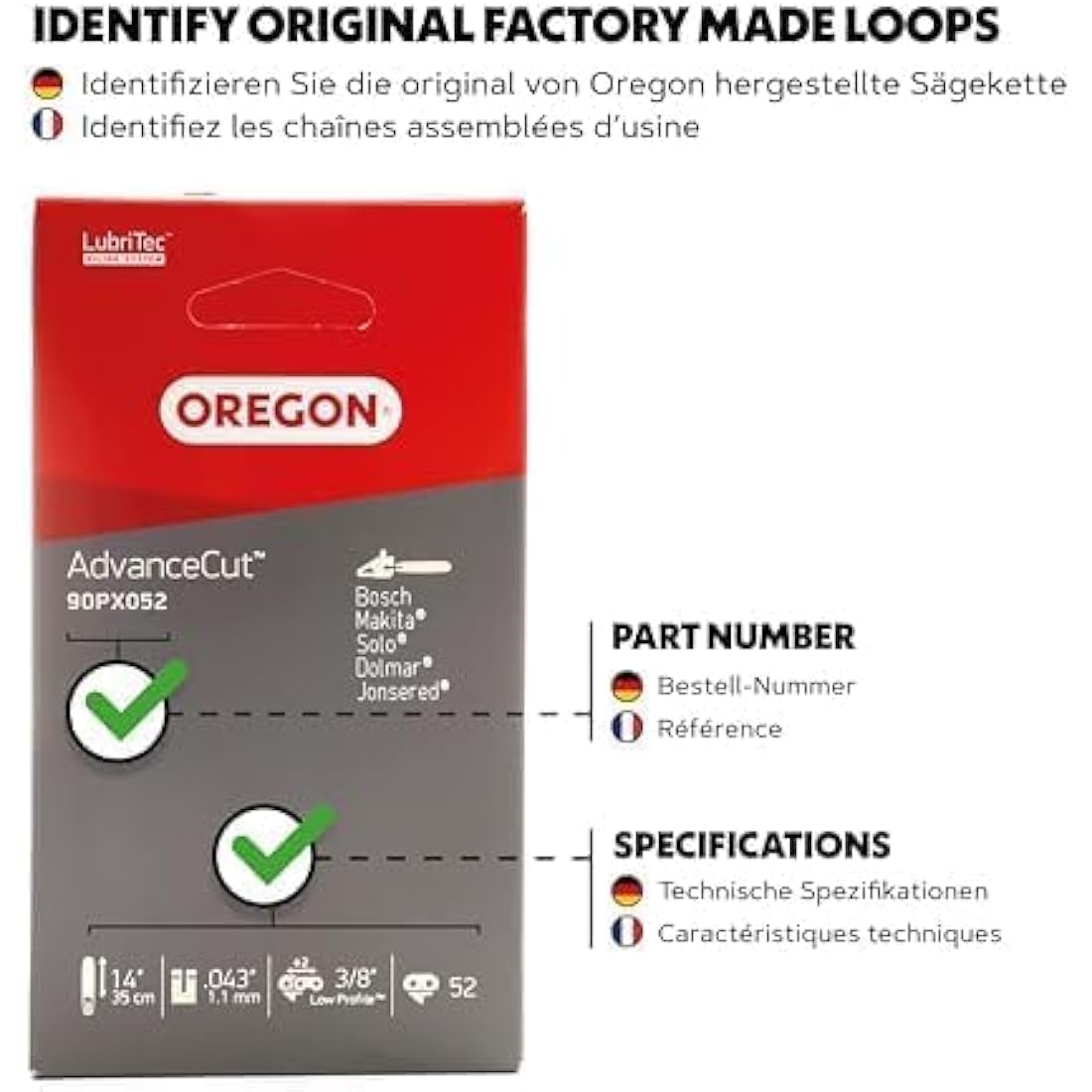 Oregon AdvanceCut 14-Inch Chainsaw Chain | 52 Drive Links (90PX052E)
