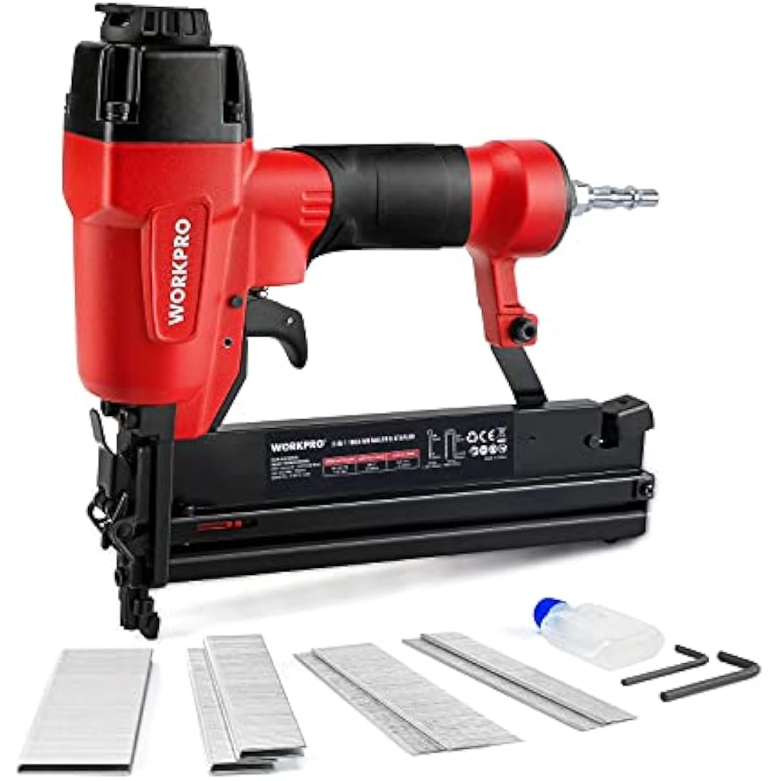 WORKPRO 2-in-1 Air Brad Nailer & Stapler | 18G Pneumatic Aluminum Gun