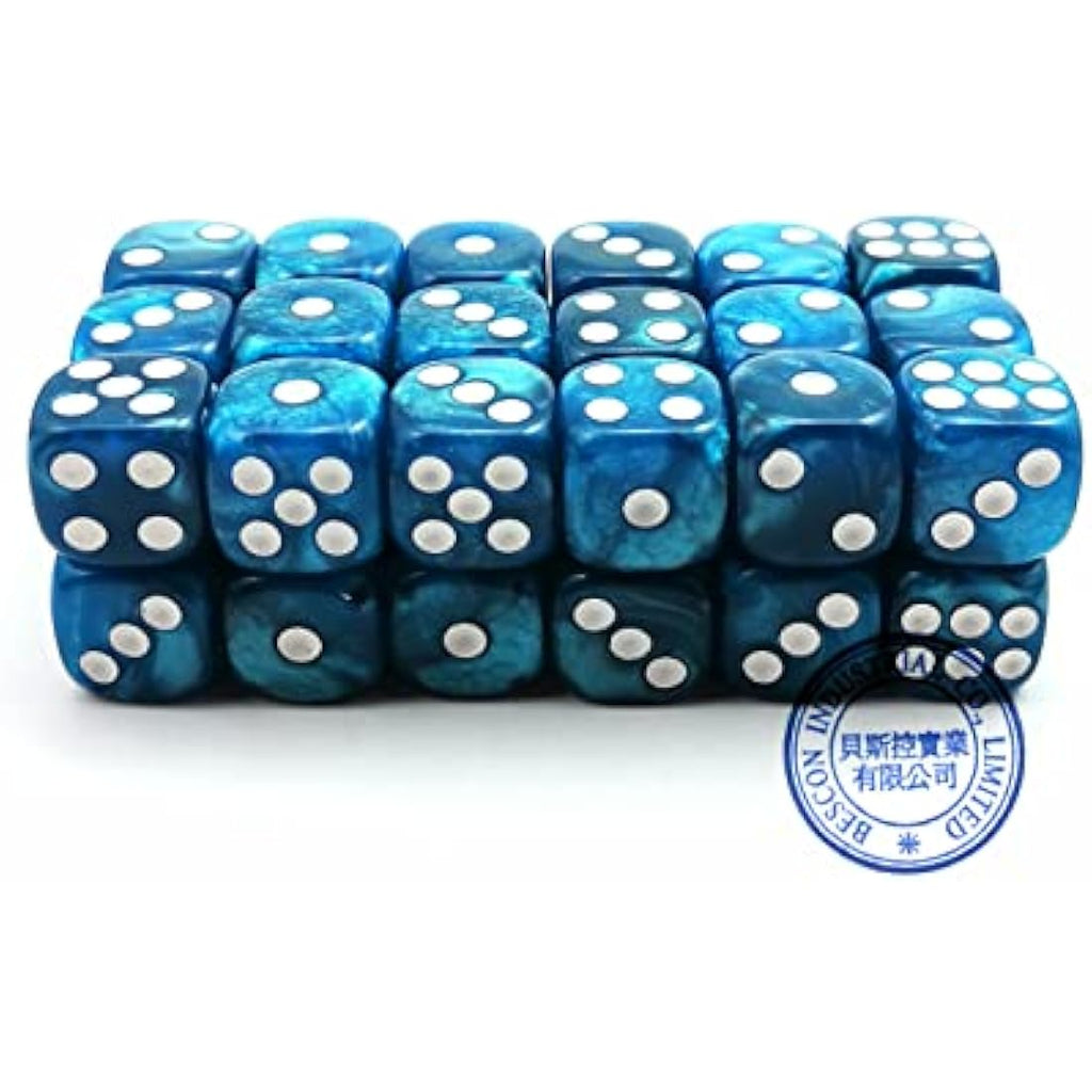 Bescon Marble Blue 12mm 6-Sided Dice Set | 36 Count Block with Box