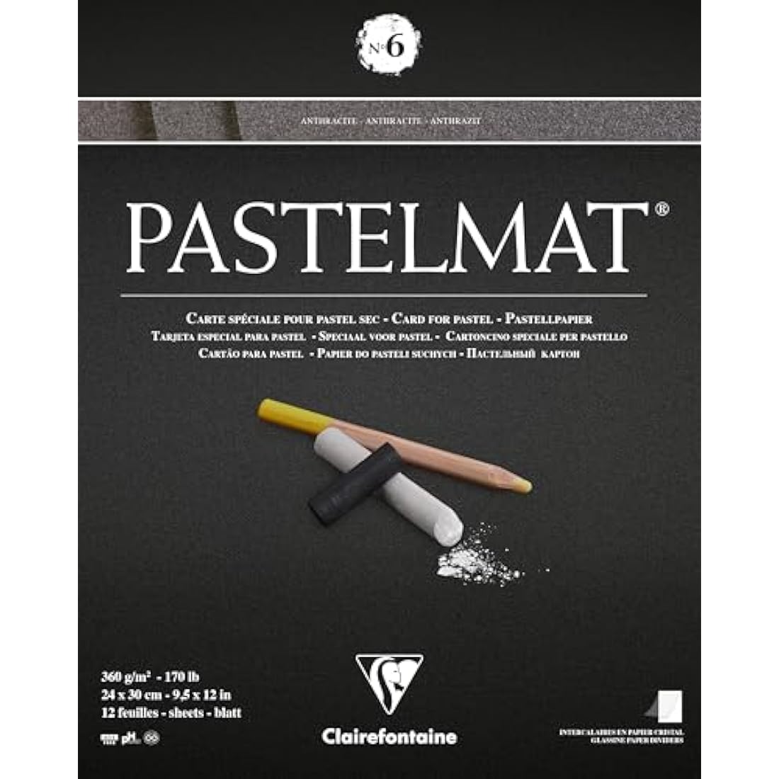 Clairefontaine Pastelmat Card Pad No.6 | Anthracite 360gsm - 12 Sheets