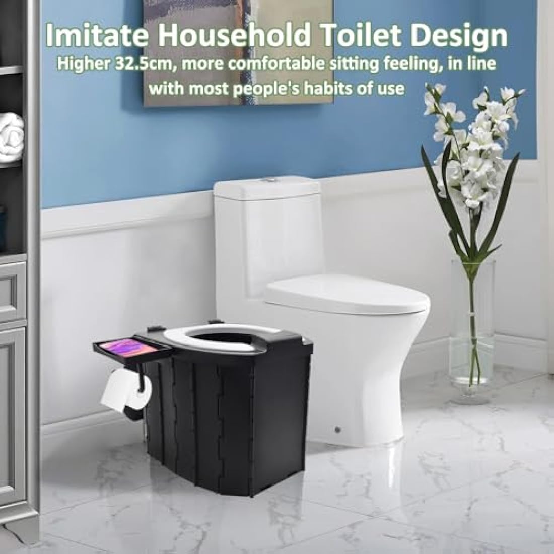 Foldable Camping Toilet – Portable ABS Loo with Phone Holder