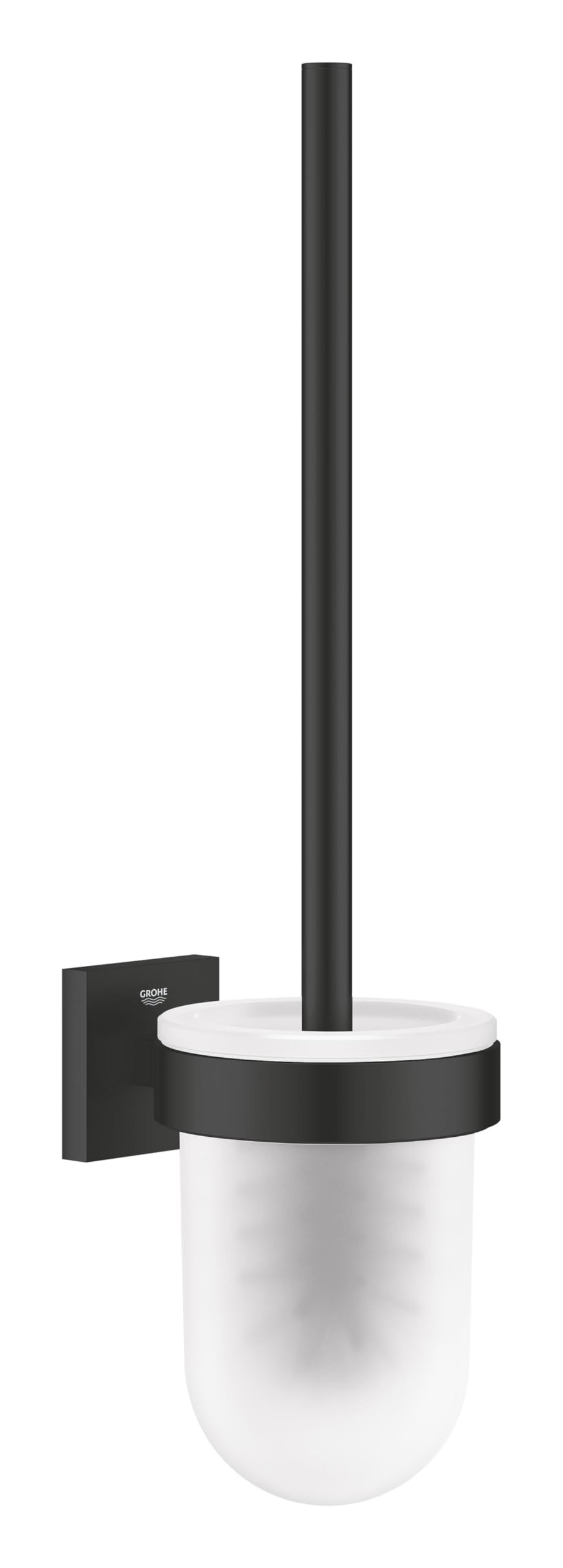 GROHE Start Cube Wall Mounted Toilet Brush Set - Matt Black Glass & Metal