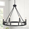 ASHUAQI 8-Light Wagon Wheel Chandelier | Black Modern Farmhouse Light