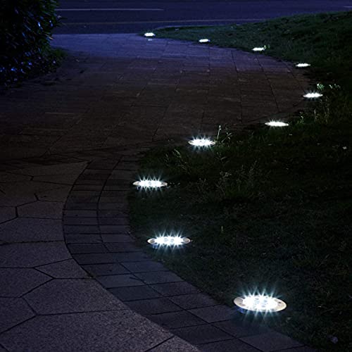 Nurkoo Solar Floor Lights | 12-Pack Outdoor 12 LED Disk Lights | Cool White