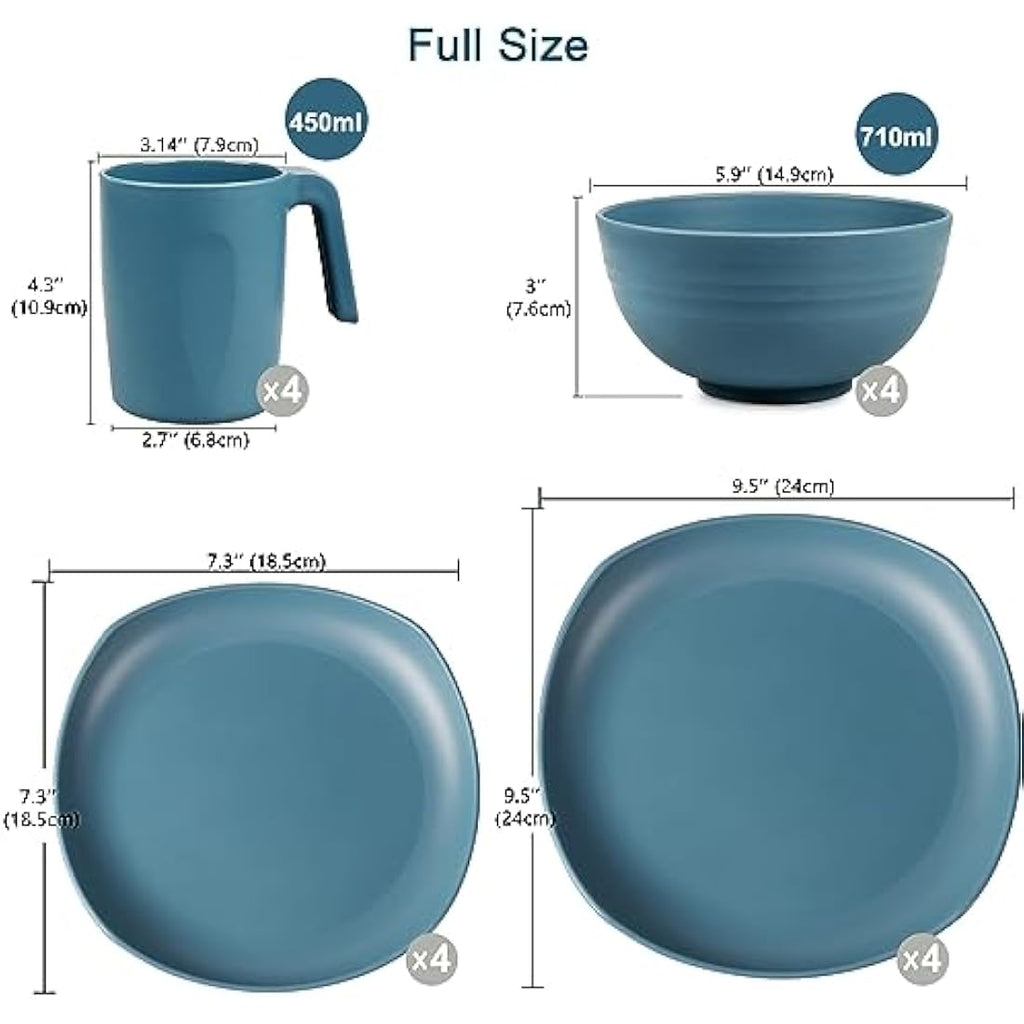 Greentainer 16-Piece Unbreakable Plastic Dinnerware Set | Service for 4