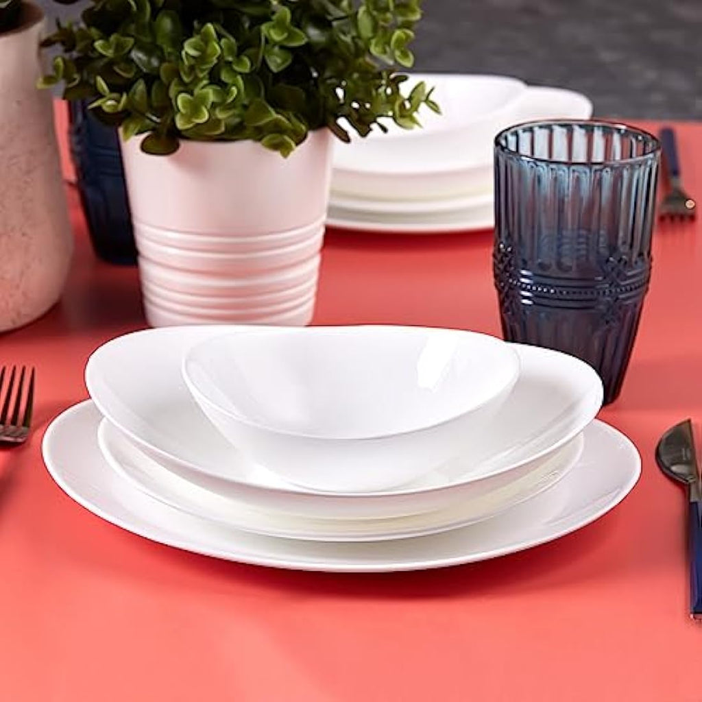 Karaca White 24-Piece Glass Dinner Set | Heat-Resistant Dinnerware