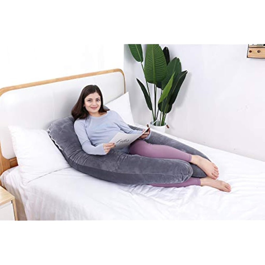 AS AWESLING U-Shaped Pregnancy Pillow | Full Body Velvet Support - Grey