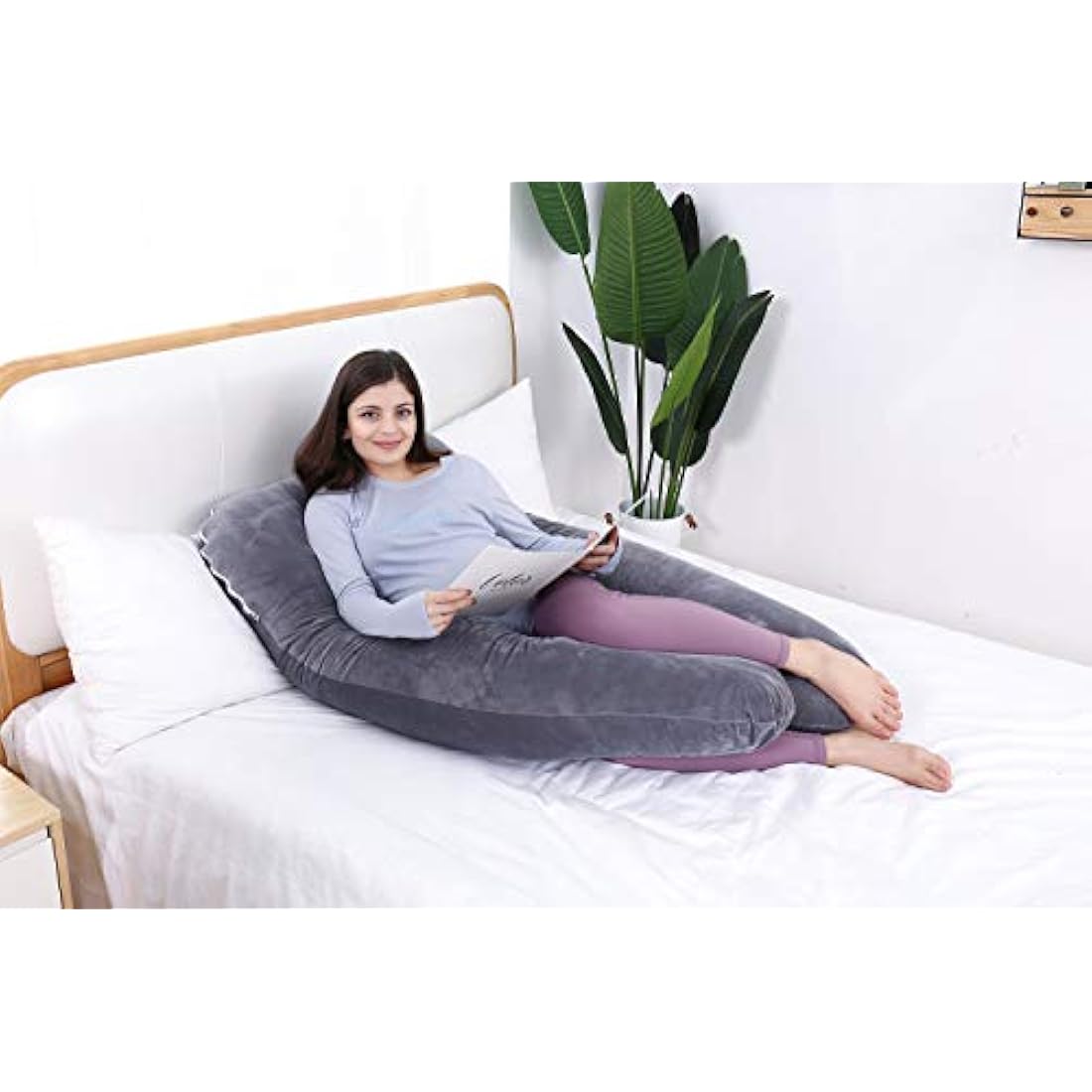 AS AWESLING U-Shaped Pregnancy Pillow | Full Body Velvet Support - Grey
