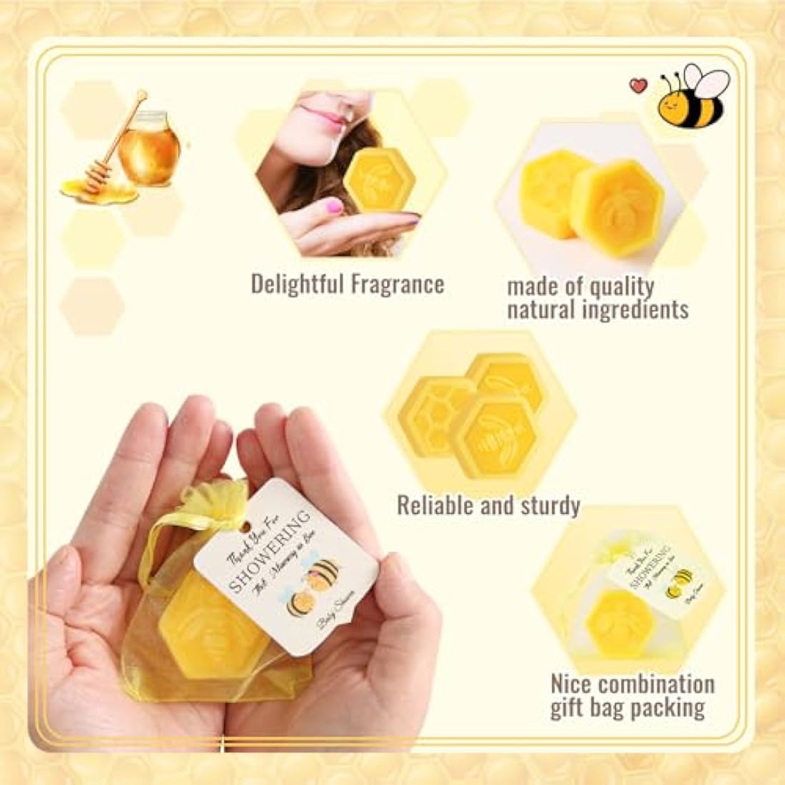 Jolof Store Bee Baby Shower Favors – Honeycomb Soap with Gift Bags