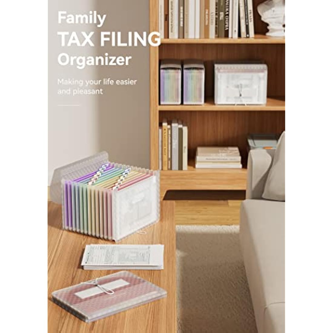 ABC life A4 Expanding File Organiser | 13 Pockets Grid Pattern - Pink