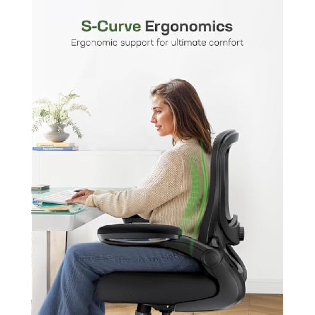 Marsail Ergonomic Office Chair | 3D Lumbar Support & Flip-up Arms