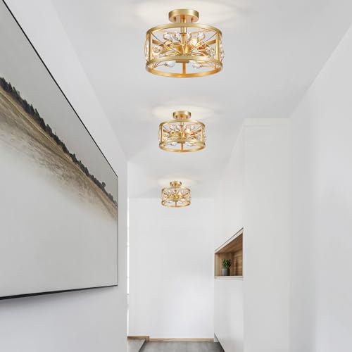 Jolof Store Crystal Leaf Chandelier – Gold 3-Light Semi-Flush Mount Light