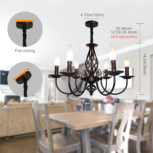 Jolof Store French Country 6-Light Farmhouse Wrought Iron Chandelier