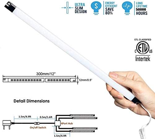 LED Under Cabinet Light Bars - 4 Pack 6000K Cool White Kit