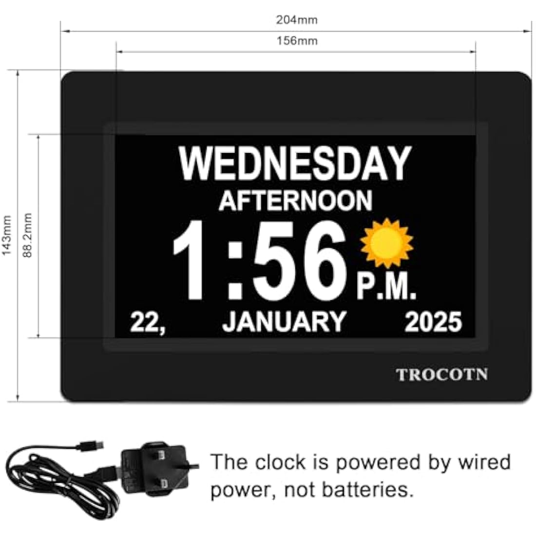 TROCOTN 7-Inch Digital Calendar Clock for Elderly – Large Day Date Display
