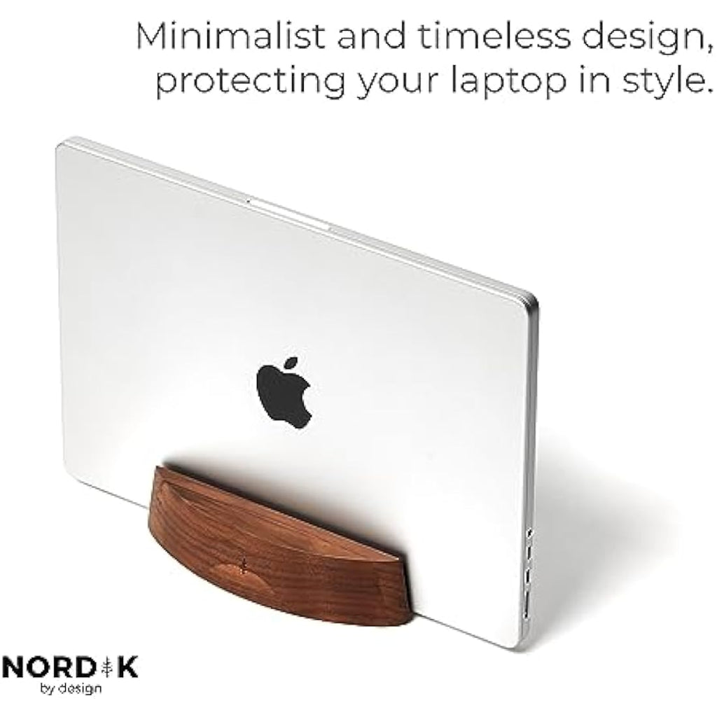 Nordik Vertical Laptop Stand – Adjustable Walnut Wood Desk Dock
