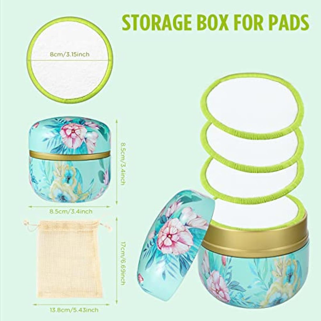 Jolof Store Reusable Bamboo Cotton Makeup Remover Pads with Metal Box