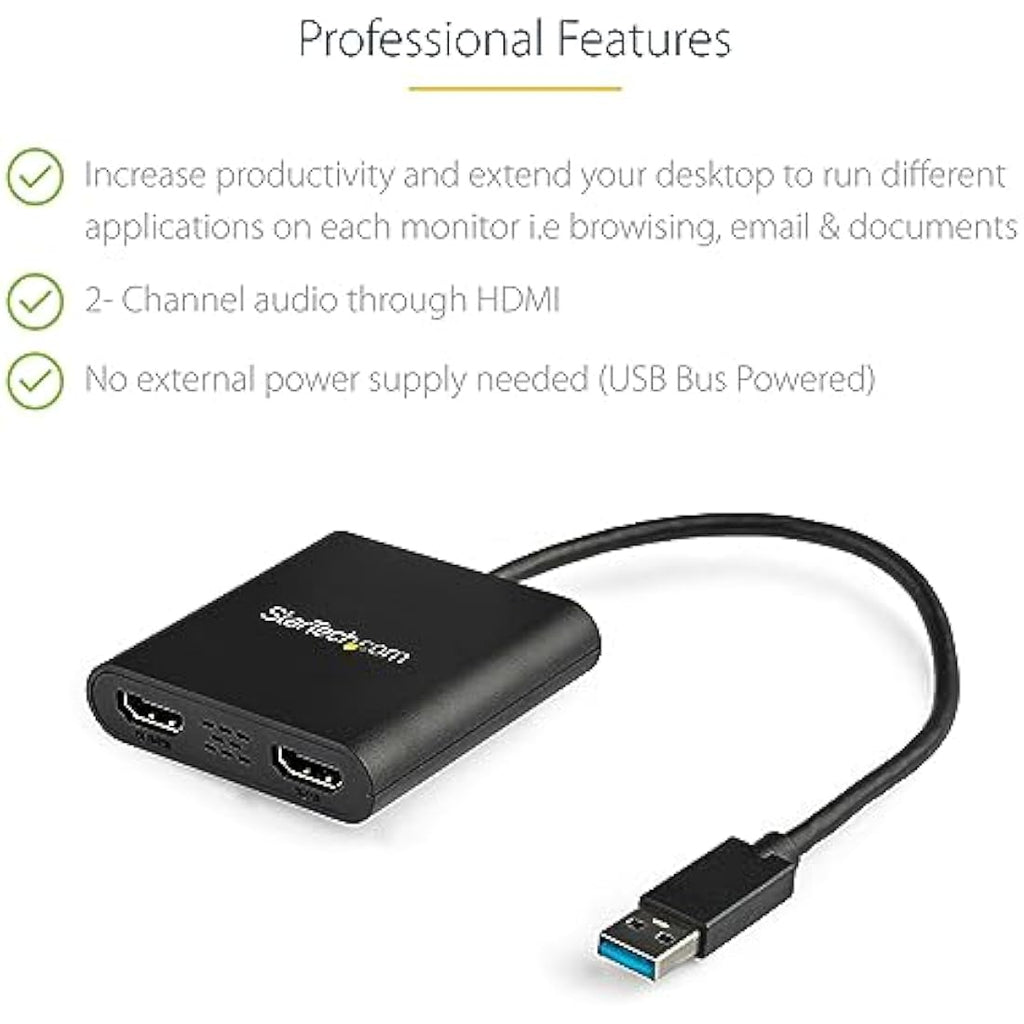 StarTech.com USB 3.0 to Dual HDMI Adapter – 4K & 1080p – Windows Only