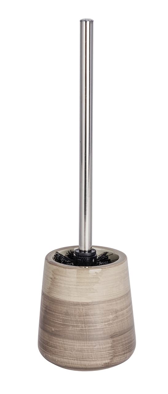 WENKO Pottery Ceramic Toilet Brush and Holder – Sand-Beige Bathroom Set