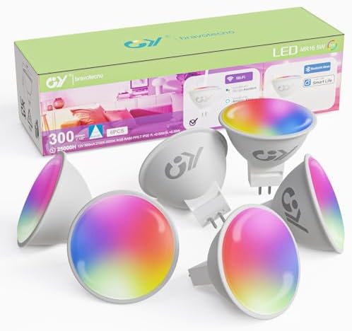 GY MR16 Smart LED Bulb GU5.3 | WiFi RGB & Dimmable Alexa Compatible | 6 Pack