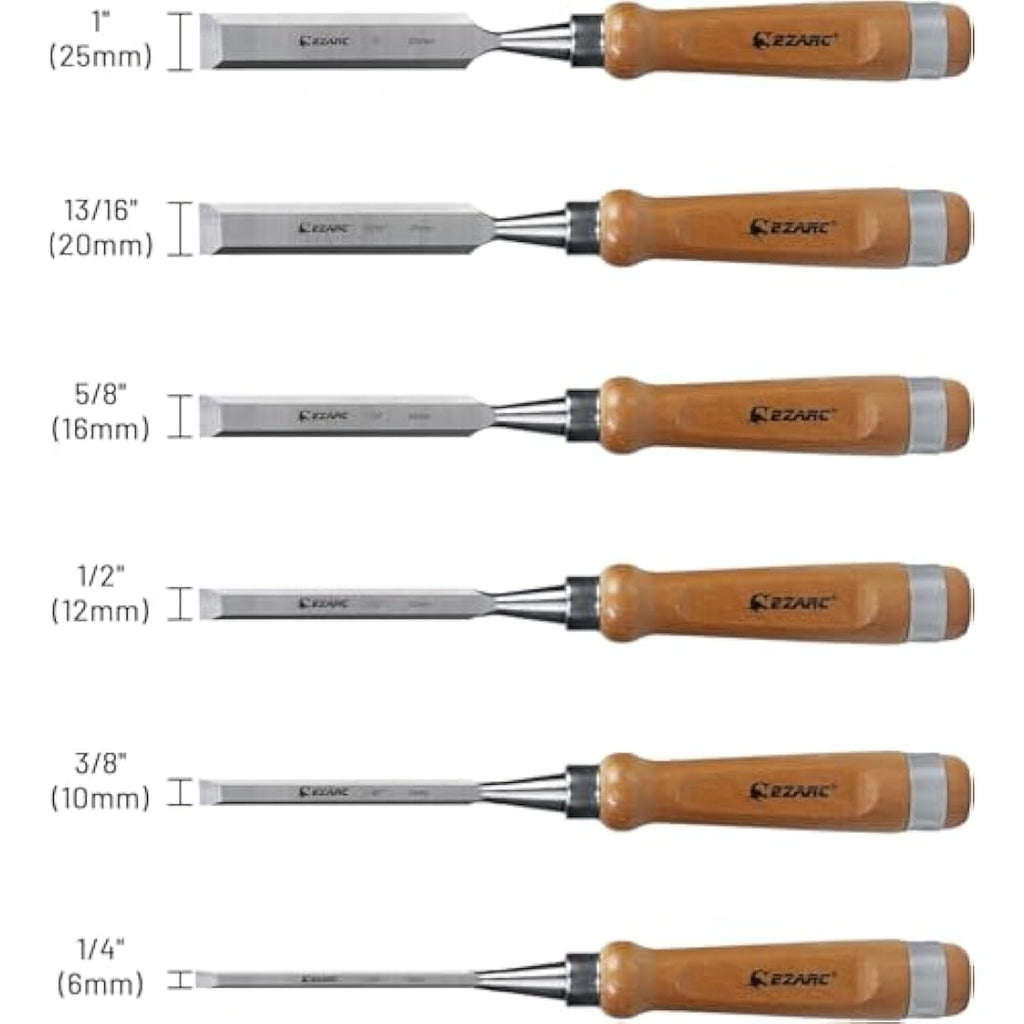 EZARC 6pc Wood Chisel Set – CRV Steel Woodworking Tools with Wooden Box