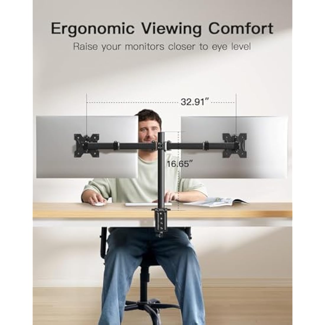 HUANUO Dual Monitor Stand | Adjustable Arm for 13-30 Inch VESA Screens