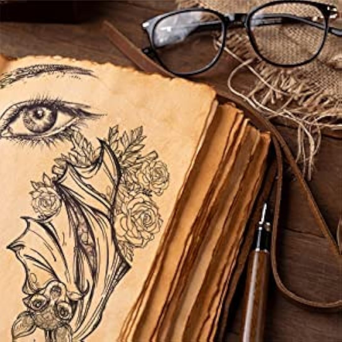 Handmade Vintage Leather Journal | Antique Paper 13x10"