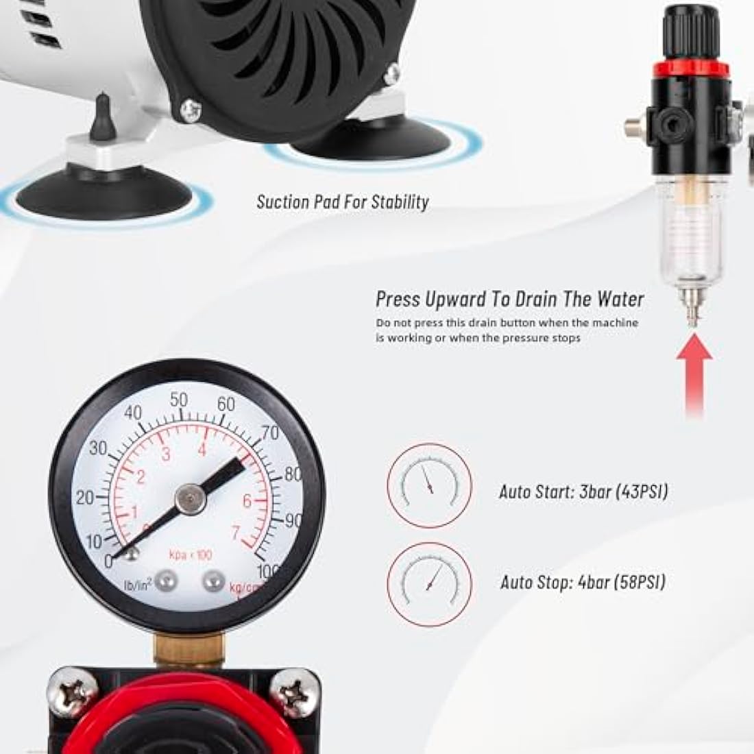 Timbertech Professional Airbrush Compressor with Cooling Fan | 1/6 HP