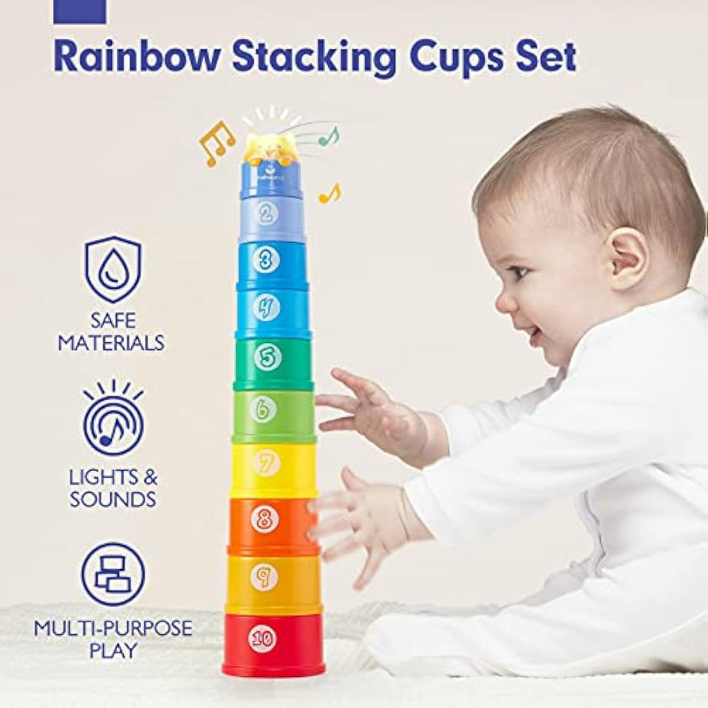 Hahaland Rainbow Stacking Cups – 10 Pcs Educational Baby Bath Toys