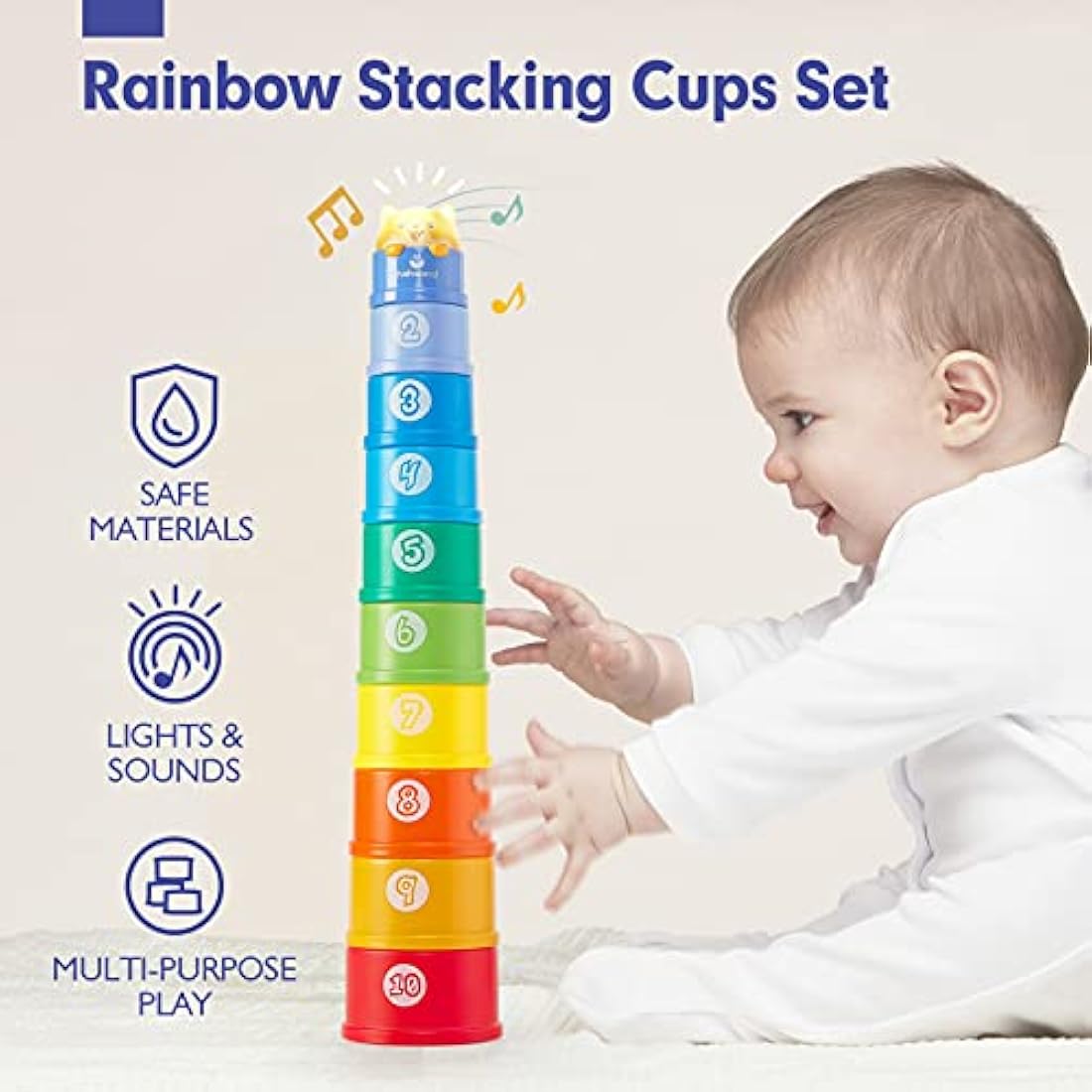 Hahaland Rainbow Stacking Cups – 10 Pcs Educational Baby Bath Toys
