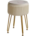 IBUYKE Velvet Storage Ottoman Stool | Vanity Chair with Gold Legs, Cream