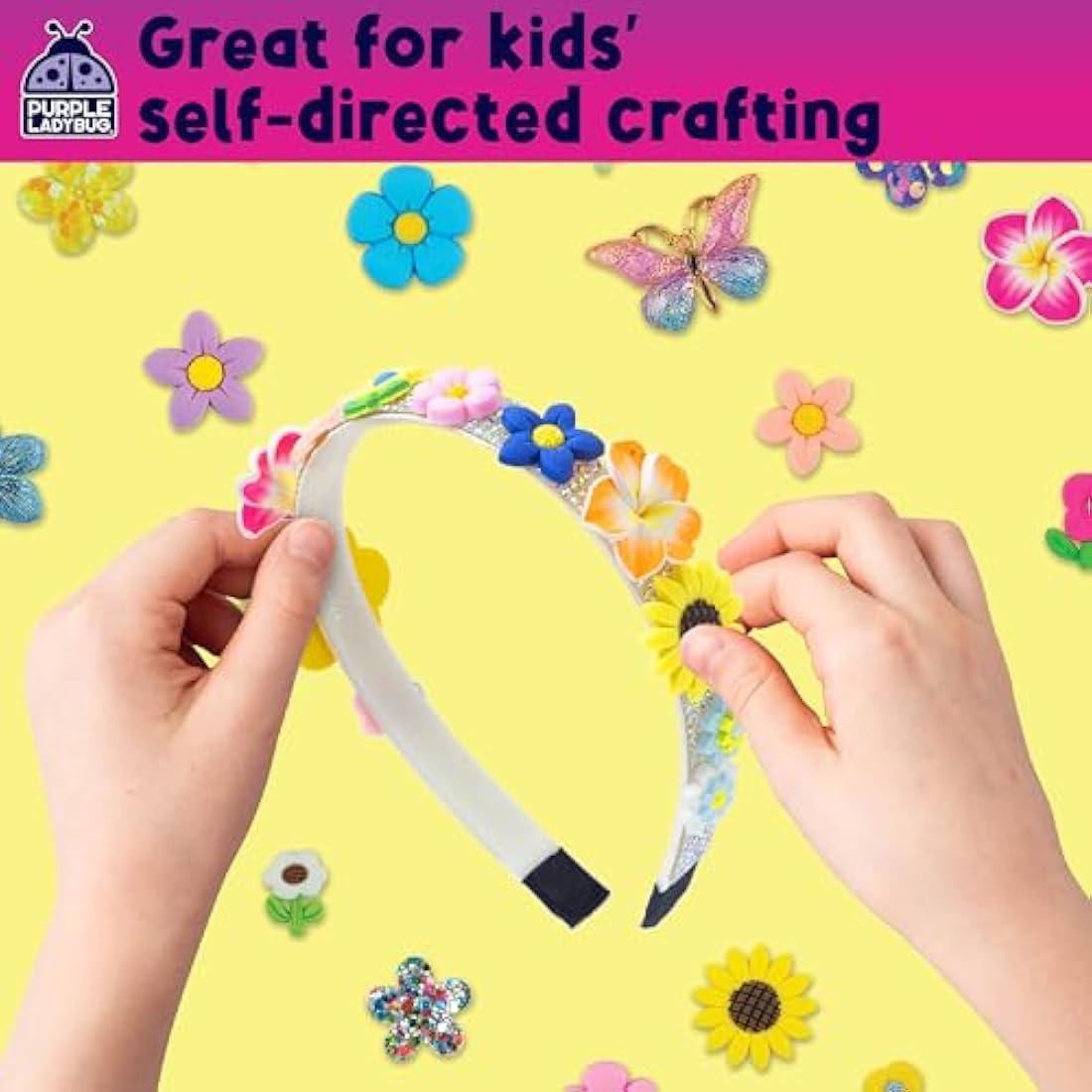 Purple Ladybug DIY Flower Headband Kit - 6pc Kids Craft Set for Girls