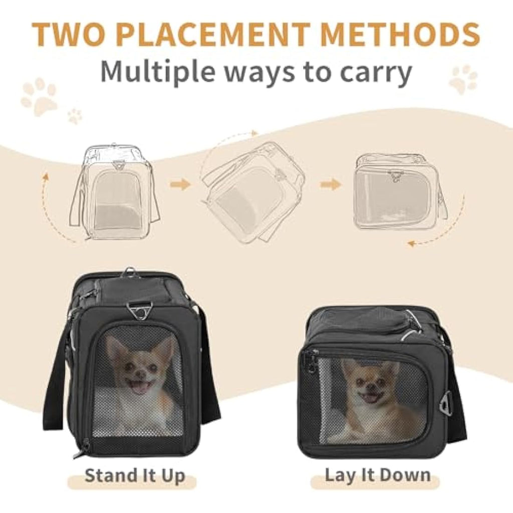 Petsfit Airline Approved Cat Carrier – Foldable Soft-Sided Pet Bag, Black