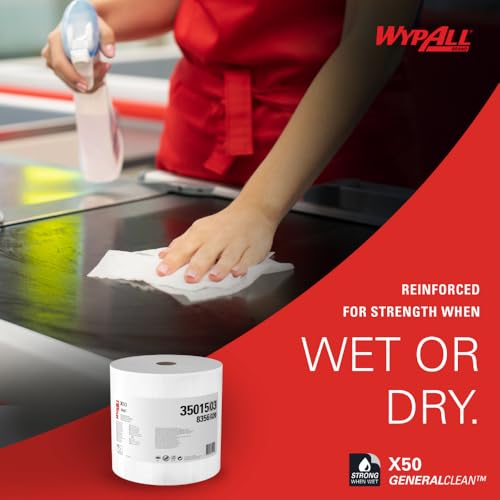 WypAll X50 General Clean Cloths – White Industrial Wipers, 1100 Sheets